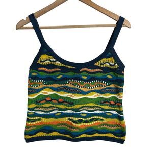 VTG Coogi Womens Knit Sweater Tank Top M Blue Green Sleeveless Crop